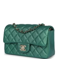 Chanel Mini Classic Rectangular Flap Iridescent Green Lambskin Light Gold Hardware -Online Bag Store C MN255 230828 3 03