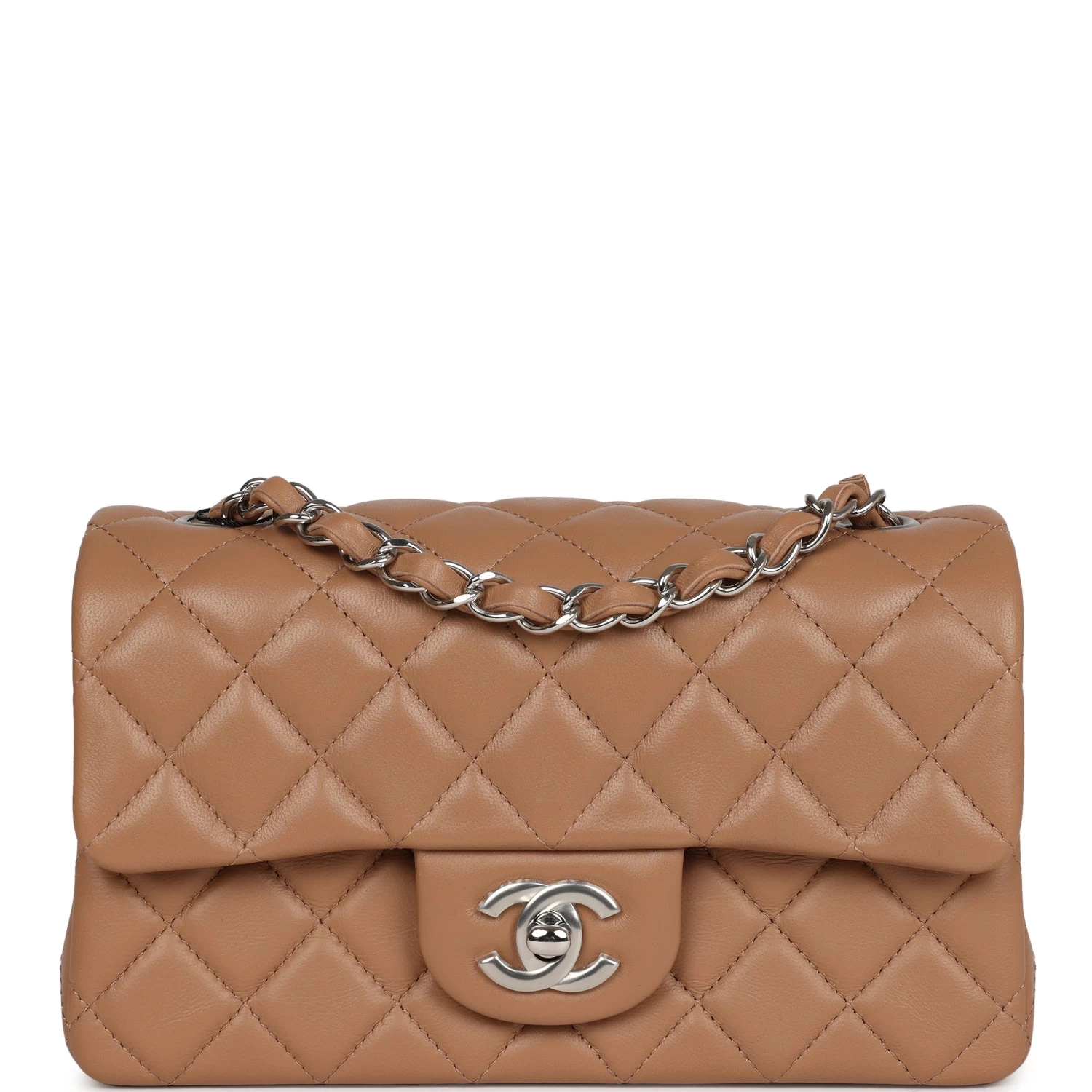 Chanel Mini Rectangular Flap Dark Beige Lambskin Silver Hardware 3 Chanel Mini Rectangular Flap Dark Beige Lambskin Silver Hardware