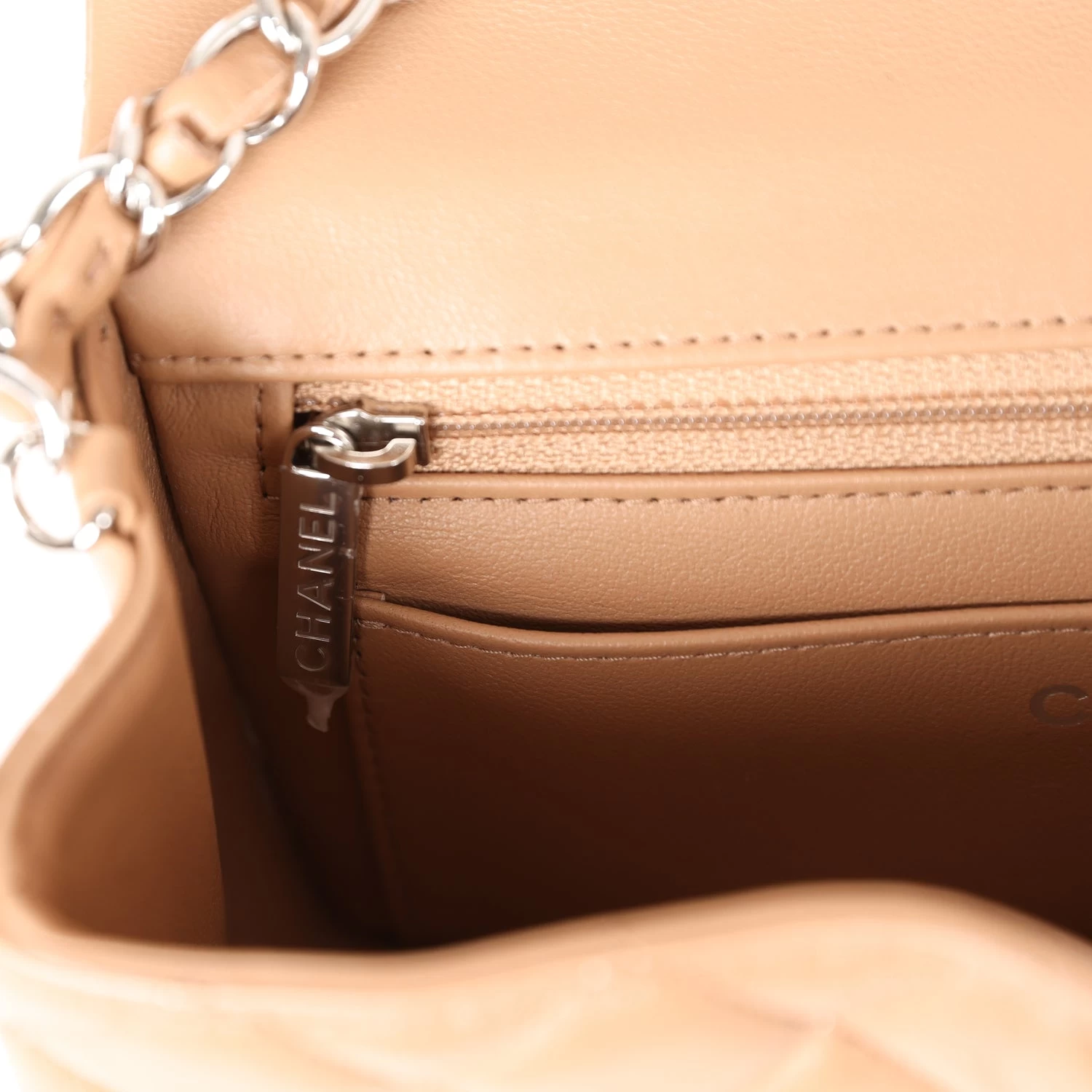 Chanel Mini Rectangular Flap Dark Beige Lambskin Silver Hardware 11 Chanel Mini Rectangular Flap Dark Beige Lambskin Silver Hardware - Image 9