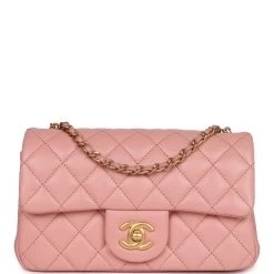 Chanel Pearl Crush Mini Rectangular Flap Dark Pink Lambskin Brushed Gold Hardware