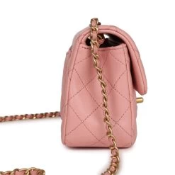 Chanel Pearl Crush Mini Rectangular Flap Dark Pink Lambskin Brushed Gold Hardware -Online Bag Store C MN255 231002 1 04
