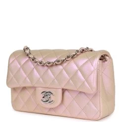 Chanel Mini Rectangular Flap Bag Pink Iridescent Calfskin Silver Hardware -Online Bag Store C MN255 231026 2 CT 03