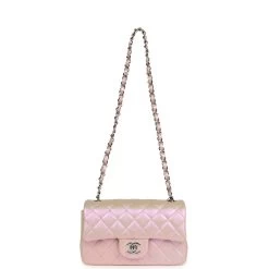 Chanel Mini Rectangular Flap Bag Pink Iridescent Calfskin Silver Hardware -Online Bag Store C MN255 231026 2 CT 07