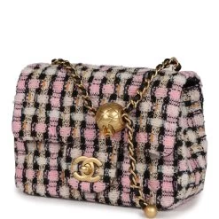 Chanel Pearl Crush Mini Square Flap Bag Pink And Black Tweed Antique Gold Hardware -Online Bag Store C MN255 231030 1 03