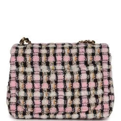 Chanel Pearl Crush Mini Square Flap Bag Pink And Black Tweed Antique Gold Hardware -Online Bag Store C MN255 231030 1 05