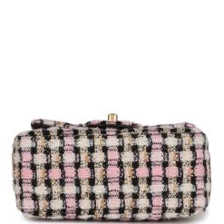 Chanel Pearl Crush Mini Square Flap Bag Pink And Black Tweed Antique Gold Hardware -Online Bag Store C MN255 231030 1 06