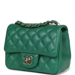 Chanel Mini Square Flap Bag Green Lambskin Gold Hardware -Online Bag Store C MN255 231101 1 03