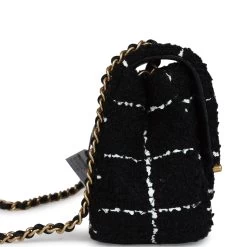 Chanel Pearl Crush Mini Square Flap Bag White And Black Tweed Antique Gold Hardware -Online Bag Store C MN255 231117 1 04