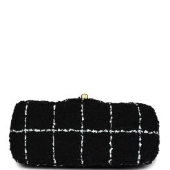 Chanel Pearl Crush Mini Square Flap Bag White And Black Tweed Antique Gold Hardware -Online Bag Store C MN255 231117 1 06