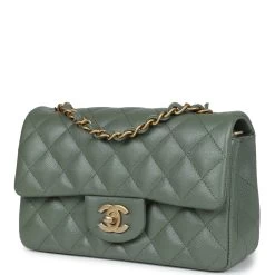 Chanel Mini Rectangular Flap Bag Olive Green Caviar Antique Gold Hardware -Online Bag Store C MN255 231128 1 03