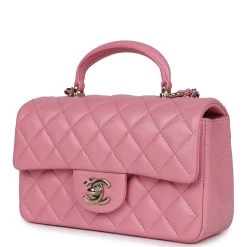 Chanel Mini Rectangular Flap Top Handle Dark Pink Lambskin Light Gold Hardware -Online Bag Store C MN255 240104 1 KN 03