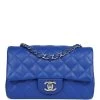 Chanel Mini Rectangular Flap Bag Blue Lambskin Silver Hardware