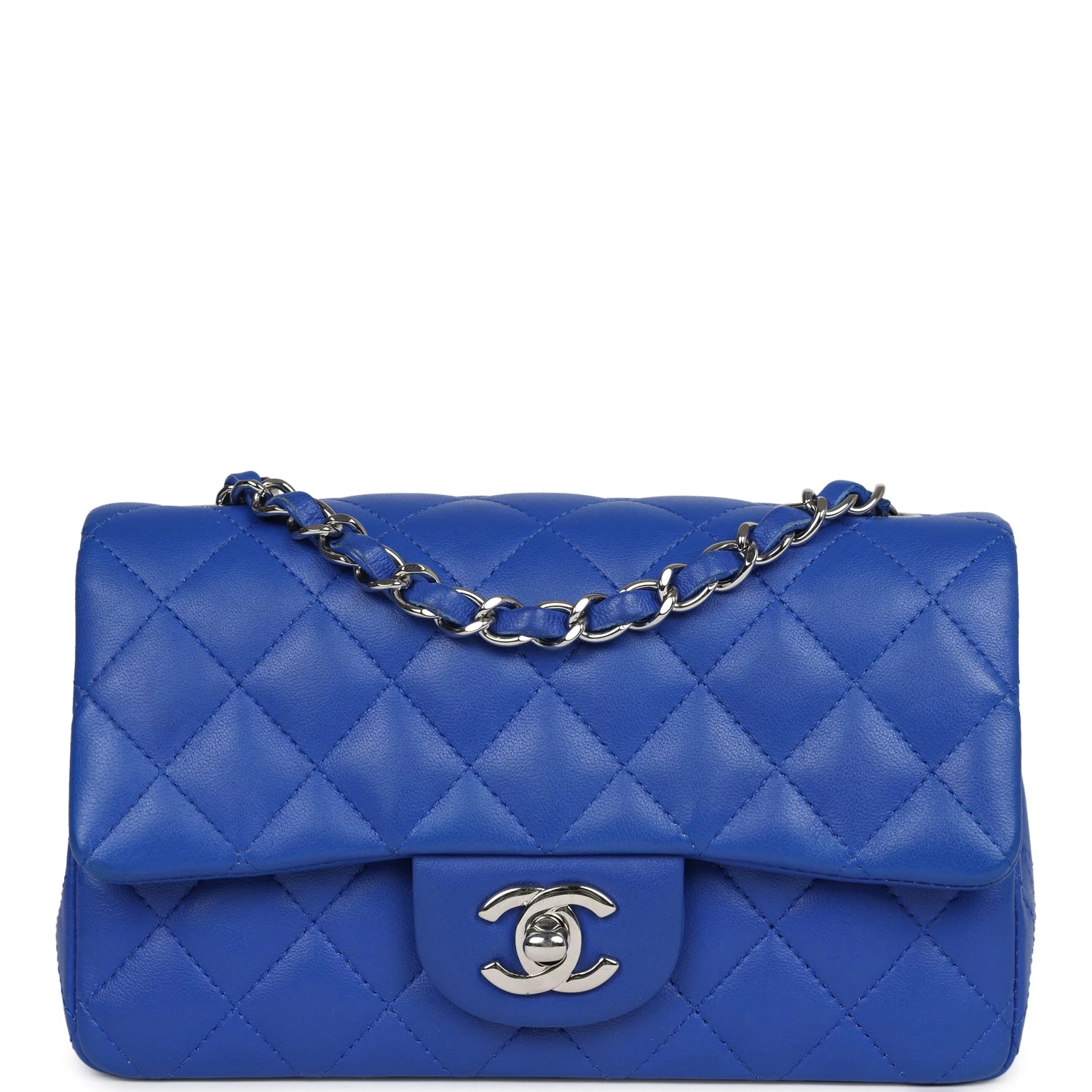 Chanel Mini Rectangular Flap Bag Blue Lambskin Silver Hardware 3 Chanel Mini Rectangular Flap Bag Blue Lambskin Silver Hardware