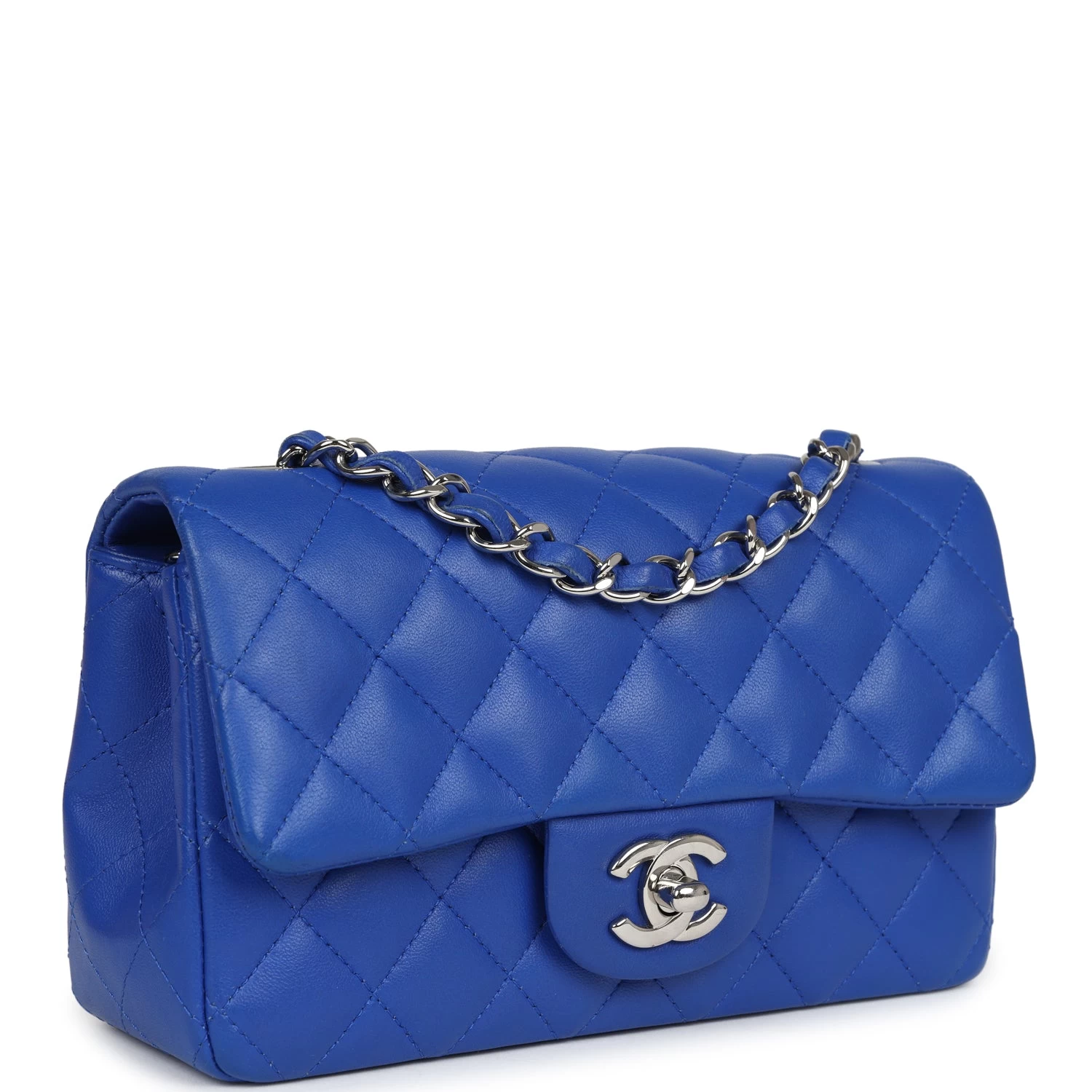 Chanel Mini Rectangular Flap Bag Blue Lambskin Silver Hardware 4 Chanel Mini Rectangular Flap Bag Blue Lambskin Silver Hardware - Image 2