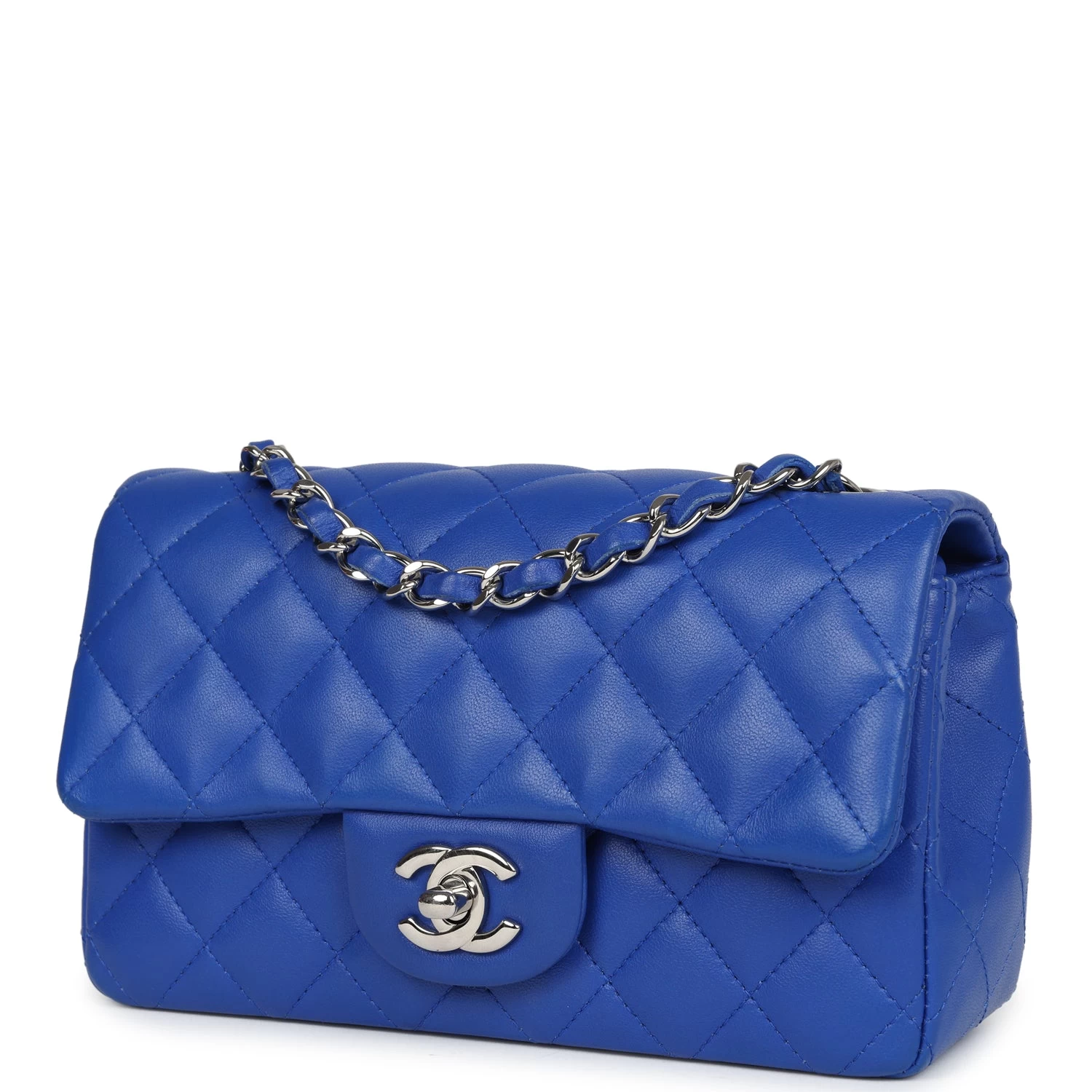 Chanel Mini Rectangular Flap Bag Blue Lambskin Silver Hardware 7 Chanel Mini Rectangular Flap Bag Blue Lambskin Silver Hardware - Image 5