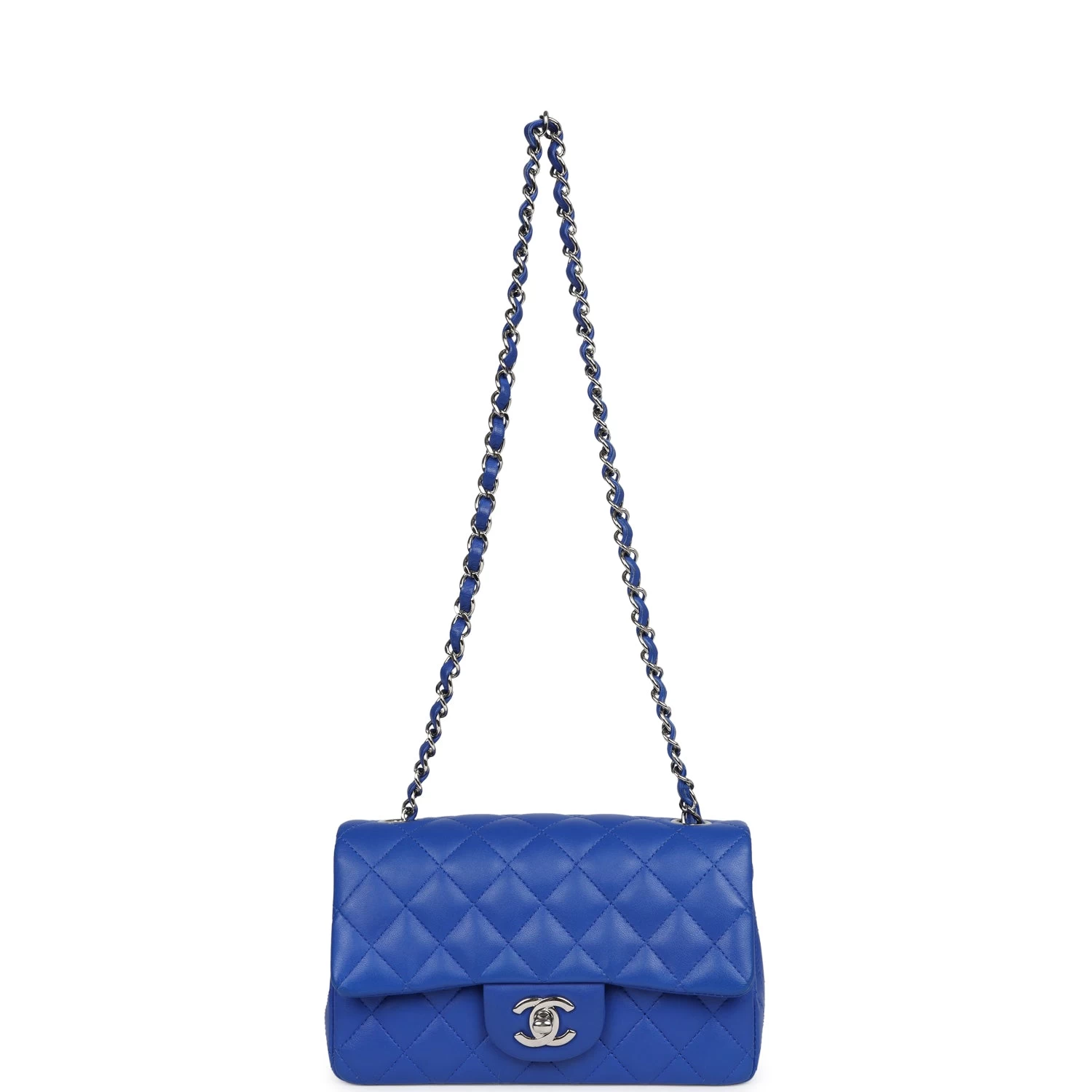 Chanel Mini Rectangular Flap Bag Blue Lambskin Silver Hardware 9 Chanel Mini Rectangular Flap Bag Blue Lambskin Silver Hardware - Image 7