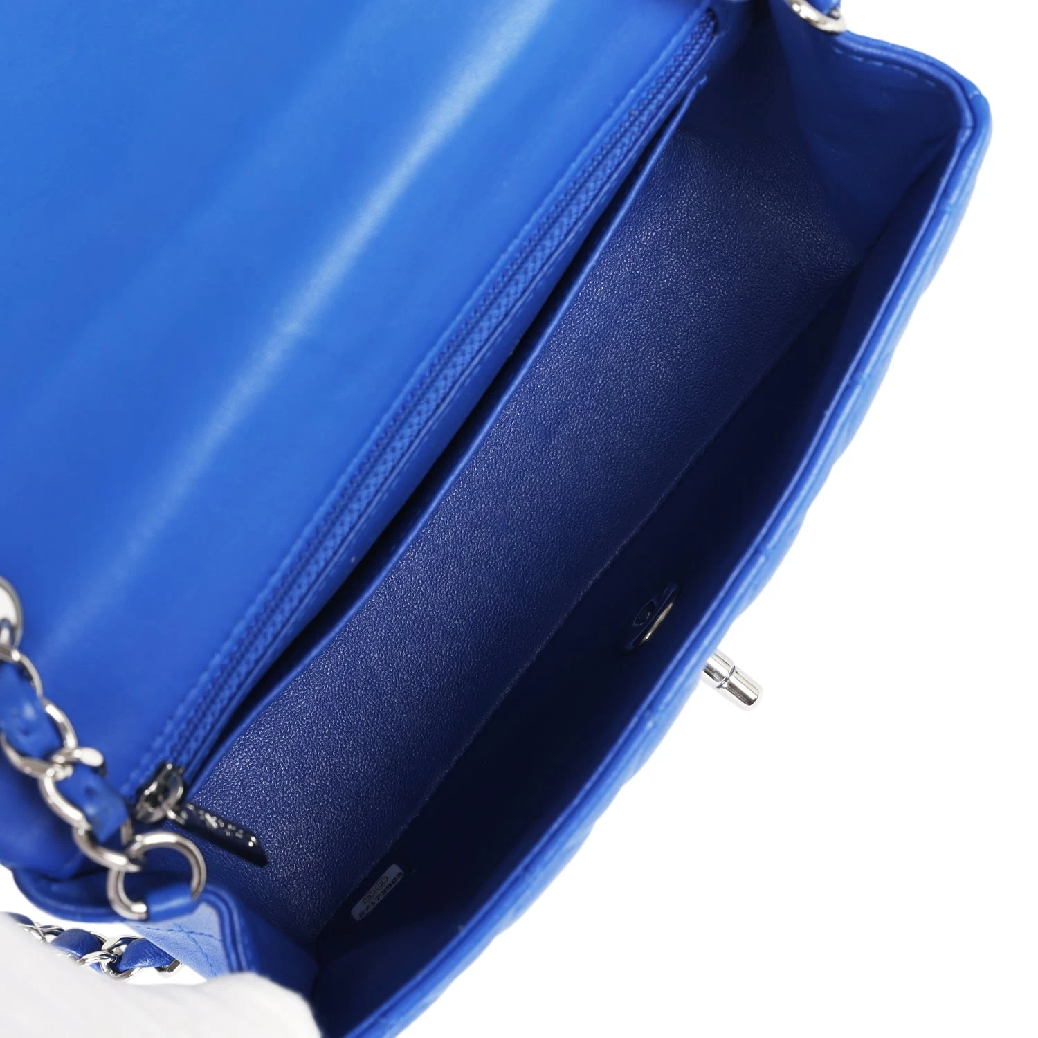 Chanel Mini Rectangular Flap Bag Blue Lambskin Silver Hardware 10 Chanel Mini Rectangular Flap Bag Blue Lambskin Silver Hardware - Image 8