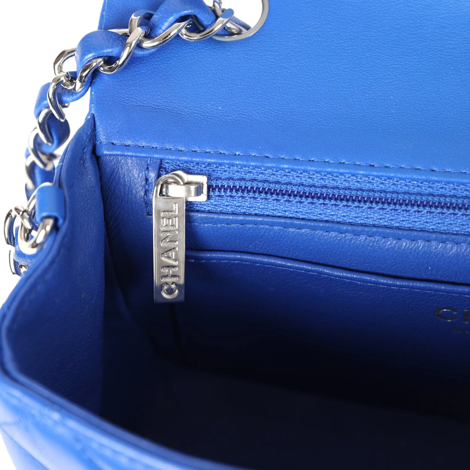 Chanel Mini Rectangular Flap Bag Blue Lambskin Silver Hardware 12 Chanel Mini Rectangular Flap Bag Blue Lambskin Silver Hardware - Image 10