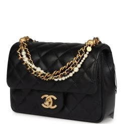 Chanel Mini Square Pearl Crush Flap Bag Black Lambskin Brushed Gold Hardware -Online Bag Store C MN255 240126 1 03