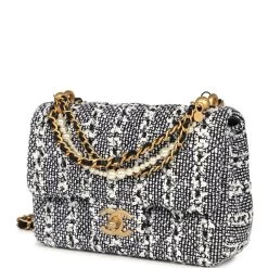 Chanel Mini Square Pearl Flap Bag Black And White Sequin Tweed Brushed Gold Hardware -Online Bag Store C MN255 240126 2 03