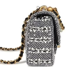 Chanel Mini Square Pearl Flap Bag Black And White Sequin Tweed Brushed Gold Hardware -Online Bag Store C MN255 240126 2 04