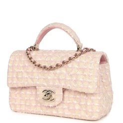Chanel Mini Rectangular Top Handle Flap Pink And White Tweed Light Gold Hardware -Online Bag Store C MN255 240201 1 03