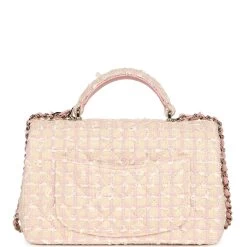 Chanel Mini Rectangular Top Handle Flap Pink And White Tweed Light Gold Hardware -Online Bag Store C MN255 240201 1 05