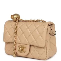 Chanel Mini Square Pearl Crush Flap Bag Beige Lambskin Aged Gold Hardware 15 Chanel Mini Square Pearl Crush Flap Bag Beige Lambskin Aged Gold Hardware -Online Bag Store C MN255 240205 1 KN 03