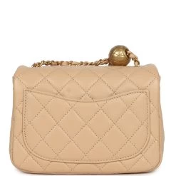 Chanel Mini Square Pearl Crush Flap Bag Beige Lambskin Aged Gold Hardware 17 Chanel Mini Square Pearl Crush Flap Bag Beige Lambskin Aged Gold Hardware -Online Bag Store C MN255 240205 1 KN 05