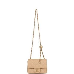 Chanel Mini Square Pearl Crush Flap Bag Beige Lambskin Aged Gold Hardware 19 Chanel Mini Square Pearl Crush Flap Bag Beige Lambskin Aged Gold Hardware -Online Bag Store C MN255 240205 1 KN 07