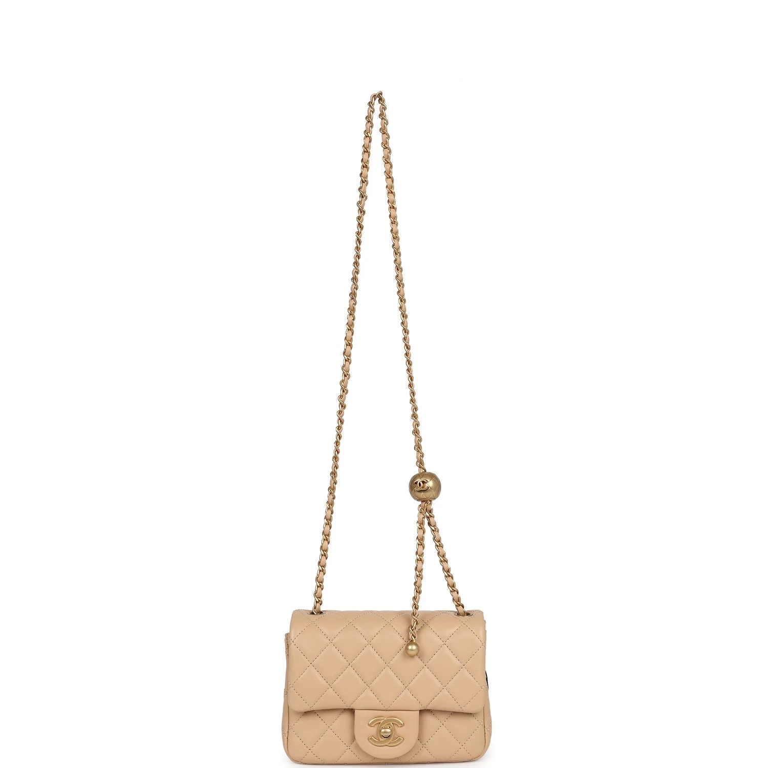 Chanel Mini Square Pearl Crush Flap Bag Beige Lambskin Aged Gold Hardware 9 Chanel Mini Square Pearl Crush Flap Bag Beige Lambskin Aged Gold Hardware - Image 7