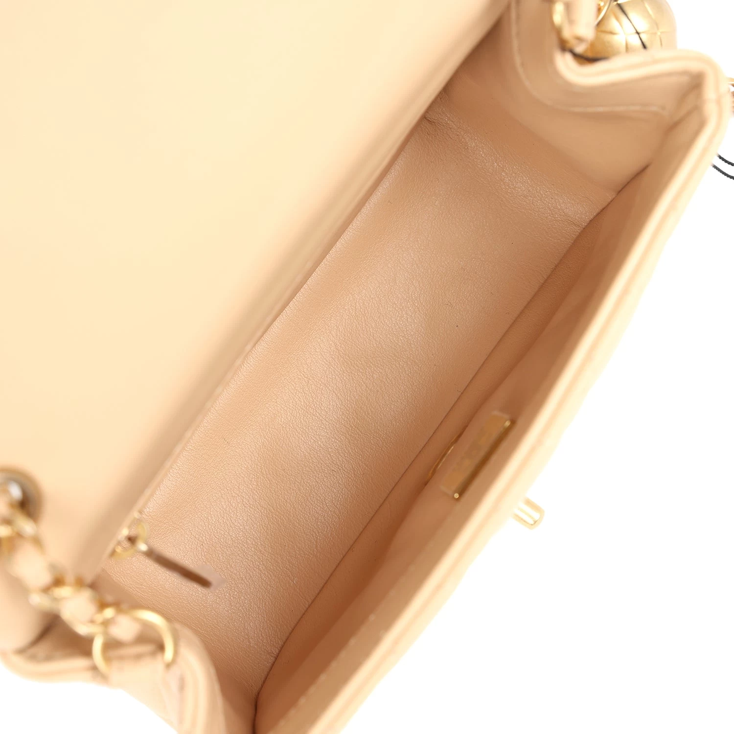 Chanel Mini Square Pearl Crush Flap Bag Beige Lambskin Aged Gold Hardware 11 Chanel Mini Square Pearl Crush Flap Bag Beige Lambskin Aged Gold Hardware - Image 9