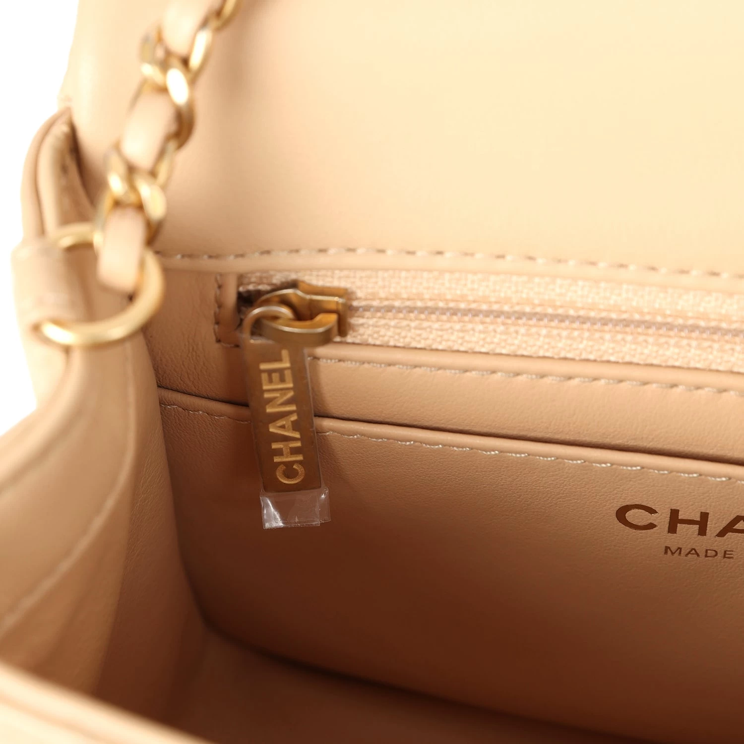Chanel Mini Square Pearl Crush Flap Bag Beige Lambskin Aged Gold Hardware 13 Chanel Mini Square Pearl Crush Flap Bag Beige Lambskin Aged Gold Hardware - Image 11