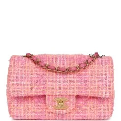 Chanel Mini Rectangular Flap Orange And Pink Tweed Gold Hardware