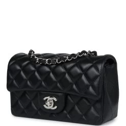 Chanel Mini Rectangular Flap Black Lambskin Silver Hardware -Online Bag Store C MN255 240212 1 03