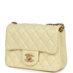 Chanel Camellia Crush Mini Square Flap Yellow Lambskin Antique Gold Hardware -Online Bag Store C MN255 240216 2 03