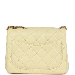 Chanel Camellia Crush Mini Square Flap Yellow Lambskin Antique Gold Hardware -Online Bag Store C MN255 240216 2 05