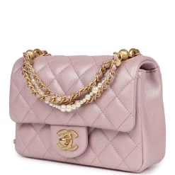 Chanel Mini Square Pearl Flap Bag Light Pink Iridescent Lambskin Brushed Gold Hardware -Online Bag Store C MN255 240216 4 03