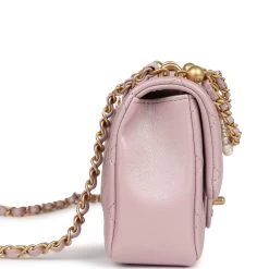 Chanel Mini Square Pearl Flap Bag Light Pink Iridescent Lambskin Brushed Gold Hardware -Online Bag Store C MN255 240216 4 04