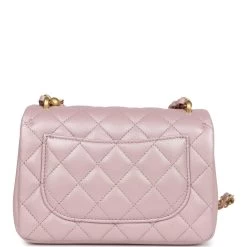 Chanel Mini Square Pearl Flap Bag Light Pink Iridescent Lambskin Brushed Gold Hardware -Online Bag Store C MN255 240216 4 05