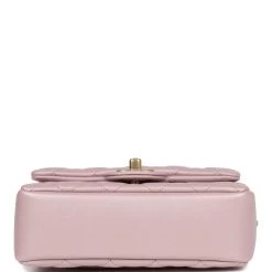 Chanel Mini Square Pearl Flap Bag Light Pink Iridescent Lambskin Brushed Gold Hardware -Online Bag Store C MN255 240216 4 06