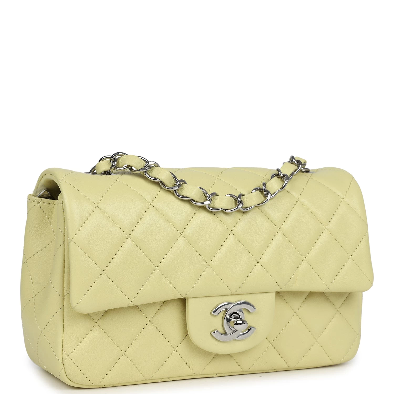 Chanel Mini Rectangular Flap Lime Lambskin Silver Hardware 4 Chanel Mini Rectangular Flap Lime Lambskin Silver Hardware - Image 2