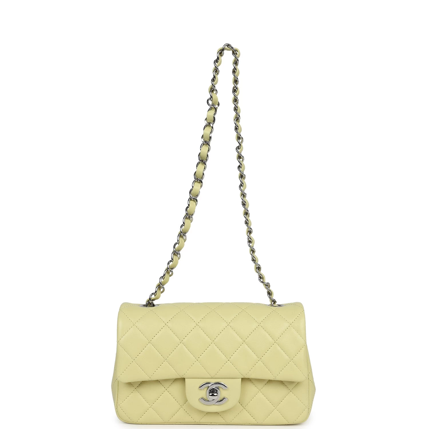 Chanel Mini Rectangular Flap Lime Lambskin Silver Hardware 9 Chanel Mini Rectangular Flap Lime Lambskin Silver Hardware - Image 7