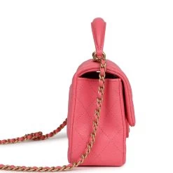 Pre-owned Chanel Mini Rectangular Flap With Top Handle Hot Pink Caviar Antique Gold Hardware -Online Bag Store C MN255 240227 1 04