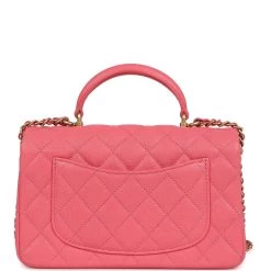 Pre-owned Chanel Mini Rectangular Flap With Top Handle Hot Pink Caviar Antique Gold Hardware -Online Bag Store C MN255 240227 1 05