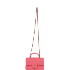 Pre-owned Chanel Mini Rectangular Flap With Top Handle Hot Pink Caviar Antique Gold Hardware -Online Bag Store C MN255 240227 1 07