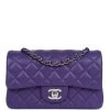 Chanel Mini Rectangular Flap Dark Purple Lambskin Silver Hardware