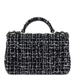 Chanel Mini Rectangular Top Handle Flap Black And White Sequin Tweed Light Gold Hardware -Online Bag Store C MN255 240229 1 05