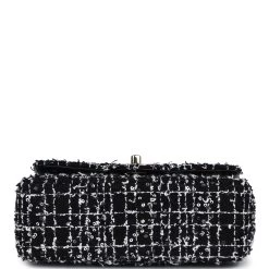 Chanel Mini Rectangular Top Handle Flap Black And White Sequin Tweed Light Gold Hardware -Online Bag Store C MN255 240229 1 06