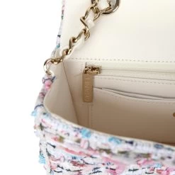 Chanel Mini Rectangular Flap Bag White/Pink/ Multicolored Tweed Light Gold Hardware -Online Bag Store C MN255 240305 2 CL 10